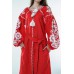 Boho Style Ukrainian Embroidered Dress "Boho Flowers" white on red 
